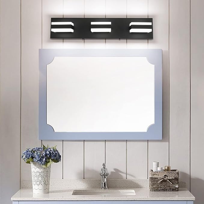 SOLFART Black Bathroom Vanity Light Fixtures Over Mirror LED Dimmable 3 Lights Bath Lighting Restroom Light Modern Vanity Lights for Bathroom Bath Lights ETL Listed