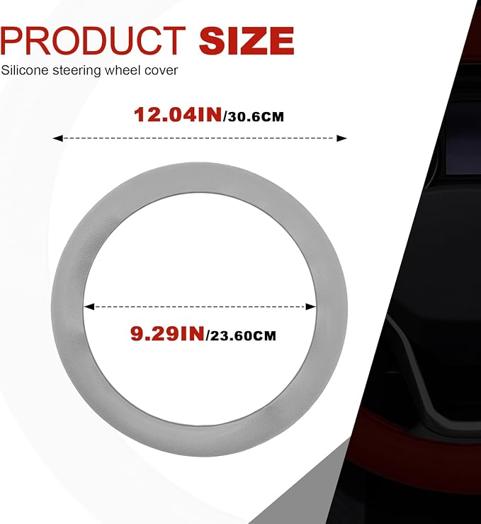 Silicone Steering Wheel Cover - Thicker Universal Stretchy & Anti-Slip Grips, Universal Fit 14"-16" Silicone Steering Wheel Protector for Men and Women, Car Interior Accessory (Gray)