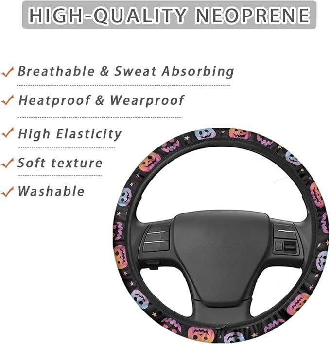Wanyint Auto Steering Wheel Cover Unviersal 15 Inch Steering Wheel Wrap Cover Halloween Car Interior Accessories Decor for All Seasons, Pumpkin Gradient