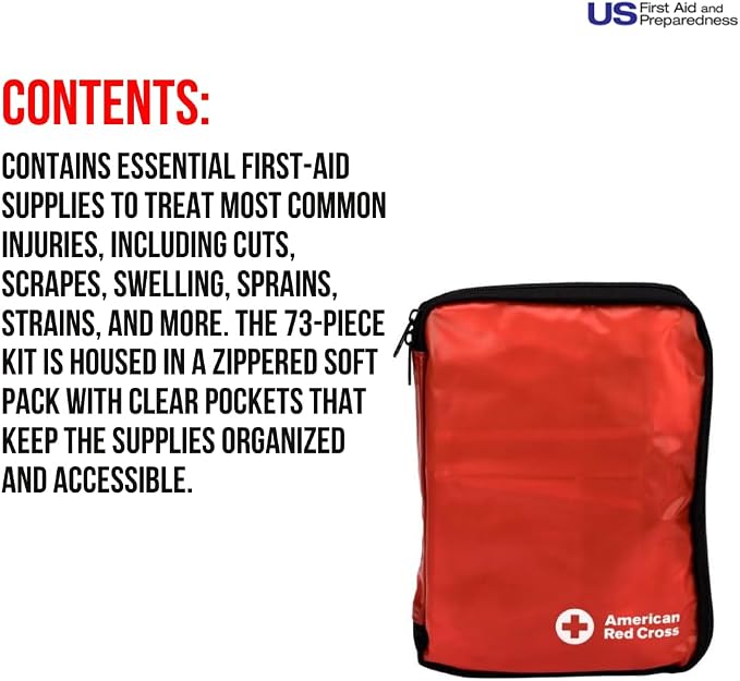 American Red Cross Officially Licensed Product, First Aid Kit, 73 Piece Emergency Medical Supplies to Treat Minor Injuries