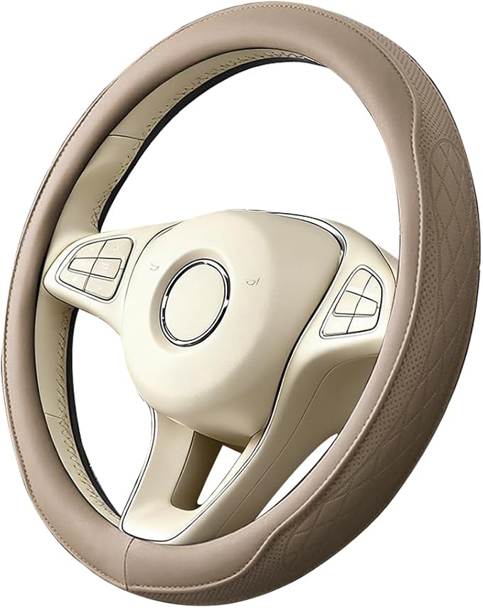 Car Steering Wheel Cover, Breathable Anti-Slip Vehicle Steering Wheel Protector with Inner Ring, Automotive Interior Protective Accessories, Universal for SUV RV Truck (Beige)