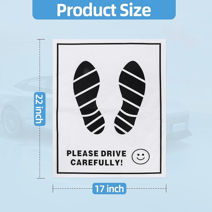 100 Pcs Paper Car Floor Mats - 20"x16" Disposable Auto Floor Pads with Footprint Words | Bulk White Kraft Paper Mats for Car Detailing Supplies, Dealerships & Vehicle Protection