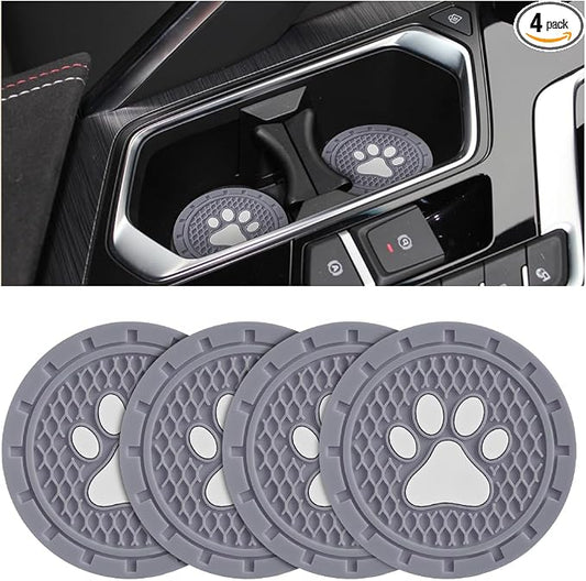 Osilly Car Cup Holder Coaster, 4 Pack PVC Paw Print Anti Slip Insert Coasters, 2.75 Inch Universal Cute Dog Paw Auto Drink Mat, Car Interior Accessories Decor for SUV, Truck, RV and More (Gray)