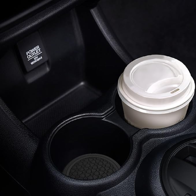 Car Cup Holder Coasters, Dustproof Automotive Interior Accessories Mat,2.75 Inch Non-Slip Insert Water Bottle Holder Pads, Universal for Vehicles, Trucks, RVs and More (Black/Black, 4PCS)