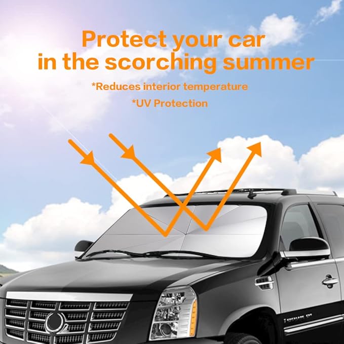 Car Sunshade Umbrella,Upgraded Windshield Cover Sun Shade,UV Reflecting Portable Front Window Cover,Universal Car Windshield Sunshades,UV Block for Front Windows,Fits Most Vehicles (55"x 31")