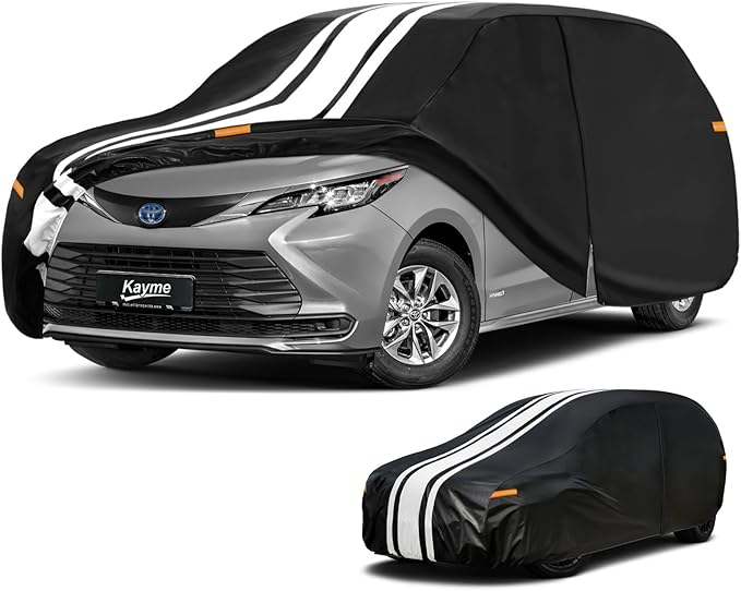 Kayme Heavy Duty Car Cover Custom Fit for Toyota Sienna (1997-2026) Waterproof All Weather for Automobiles, Outdoor Full Exterior Cover with Tape and Towel, Rain Snow Sun UV Protection.