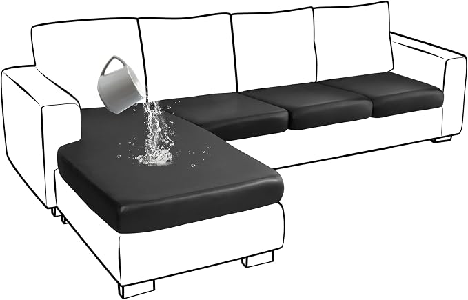 Yates Home Sectional Covers 4 Piece for L Shape Couch - PU Leather Separate Cushion Slip Cover for Left/Right Sectional (3 Seater + 1 Chaise, Black)