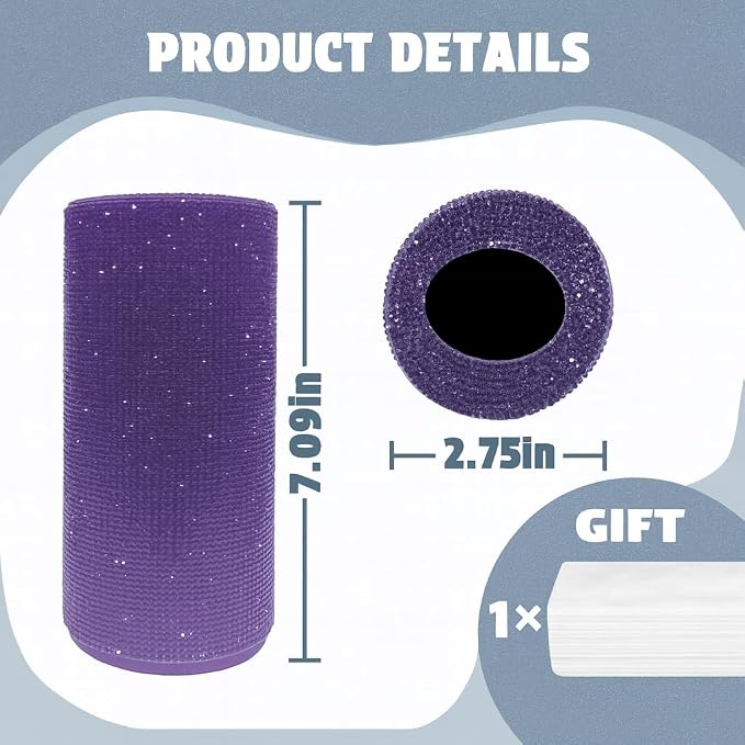 Bling Car Tissue Holder for Cup Holder – Sparkly Rhinestone Round Tissue Dispenser with 1 Pack Tissues – Fits Standard Auto Cup Holders – Stylish Car Interior Accessory for Women (Purple)