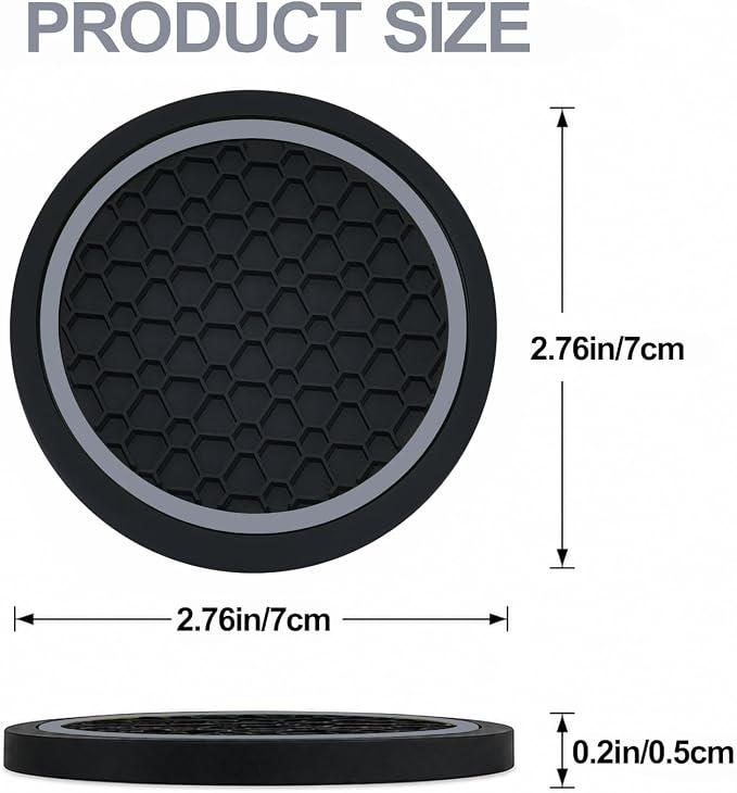 4PCS Car Cup Holder Coasters - 2.75 Inch Non-Slip Insert Water Bottle Holder Pads, Dustproof Automotive Interior Accessories Mat, Universal for Vehicles, Trucks, RVs (Grey)