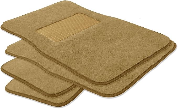 FH Group Car Floor Mat 4 Piece Set Driver's Seat with Heel Pad Deluxe Front 66 x 43 cm Rear 32 x 43 cm Beige