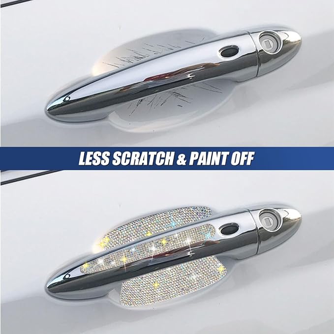 ZIMISI 10PCS Bling Car Door Handle Protector, Crystal Rhinestone Anti-Scratch Car Bowl Decoration Sticker Decal, Universal Auto Exterior Door Protective Covers Accessories for Women (Colorful)