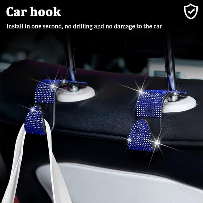 27PCS Bling Car Accessories Set for Women, 14.5-15" Crystal Rhinstone Steering Wheel Cover, License Plate Frame, USB Charger Phone Holder, Girly Auto Interior Decor Set, Universal Fit (Blue)