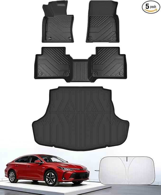 Floor Mats for Toyota Camry 2018-2022 2023 2024 (Not for Hybrid or AWD), All Weather Protection Custom Floor Mats Trunk Cargo and Car Windshield Cover Set Car Accessories,Car Floor Liners Set