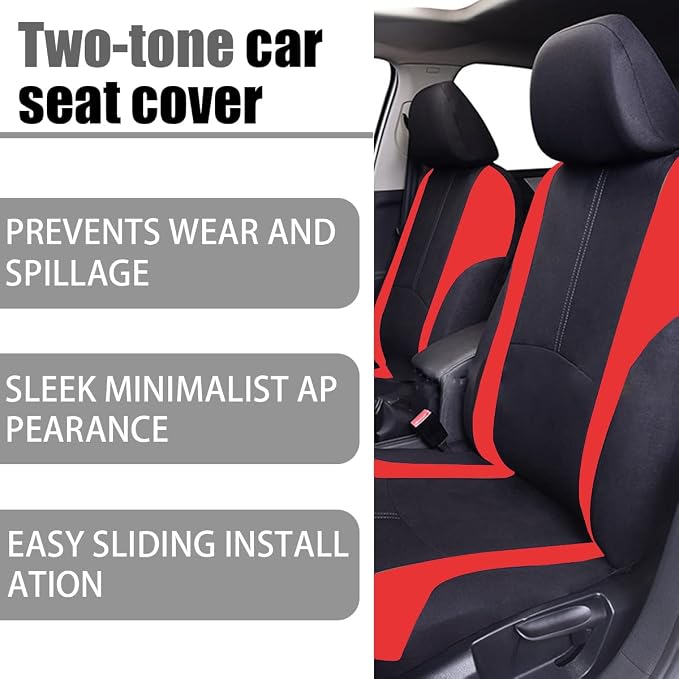 AICEL 9PCS Car Seat Covers Full Set Mesh Fabric Auto Seat Protectors Red | Padded foam laminate, removable headrest design, washable fabric, snap fastening, universal fit, automotive accessories