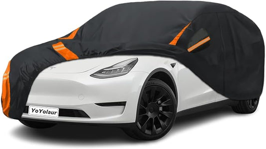 10-Layer Compatible with Tesla Model Y Car Cover Waterproof All Weather for Automobiles, Outdoor Full Cover Soft Cotton Lining with Door Zipper, Fit for Model Y 2020-2025