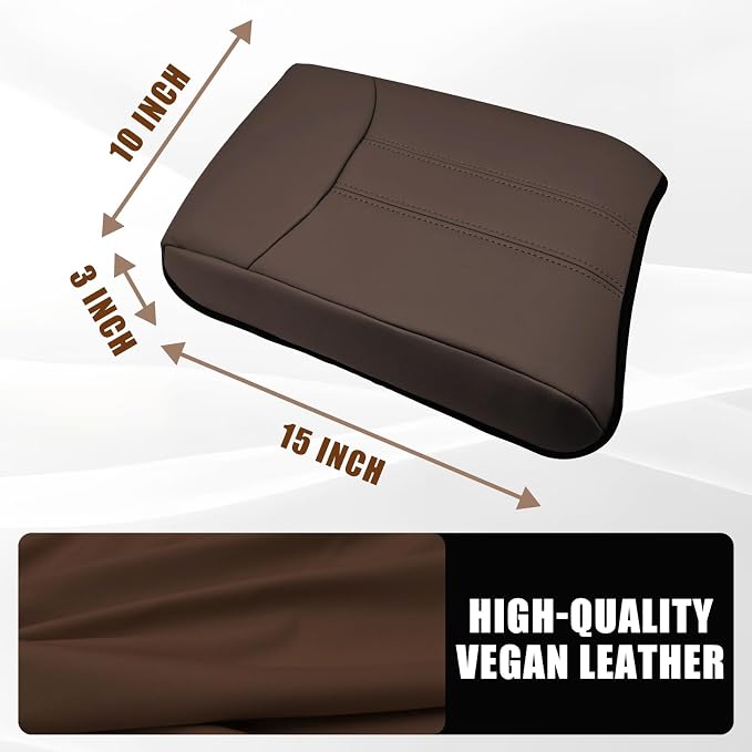 Muslogy Center Console Armrest Cover Fit for Honda Pilot 2023-2026, 2024-2026 Ridgeline/Passport Accessories, Comfort Armrest Pad Console Lid Cushion Vegan Leather Regular Thick (Dark Brown)
