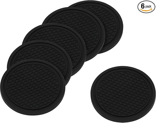 Car Cup Coaster – 6PCS Universal Silicone Non-Slip Drink Holder Inserts for Car Interior – Decorative Anti-Spill Coaster Set for Auto, Home, Office Use
