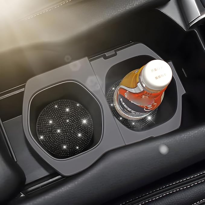 Osilly Bling Car Cup Holder Coaster, Crystal Rhinestone Anti-Slip Insert Coasters, Universal 2.75 Inch Fashion Automotive Cup Mat, Car Interior Accessories Decor Gifts for Women (Black, 4PCS)