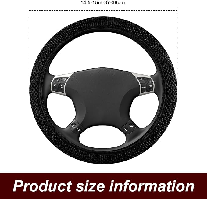 Breathable Elastic Steering Wheel Cover,15 Inch Stretch Steering Wheel Protector,Microfiber Ice Silk Anti-Slip Car Wheel Cover,Odorless Comfort Grip Interior Accessory for Cars SUV Truck（Black）