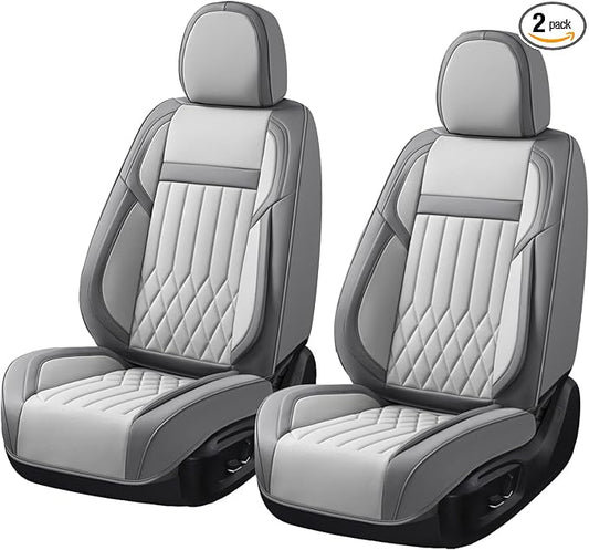 Universal 2-Seater Waterproof Breathable Nappa Leather Car Seat Covers Full Set, Compatible with Toyota Corolla Camry, Lexus LS400, Nissan Murano Rogue, Fit Front Seats Most Sedans SUV- Gray