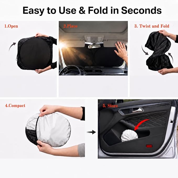 Car Windshield Sun Shade, Universal Fit Full-Size SUV Pickup, Monster Blue | 63 x 33.86" Large Foldable Windshield Cover, Foldable Front Window Sunshade, UV Heat Blocker, Cute Eyes Series