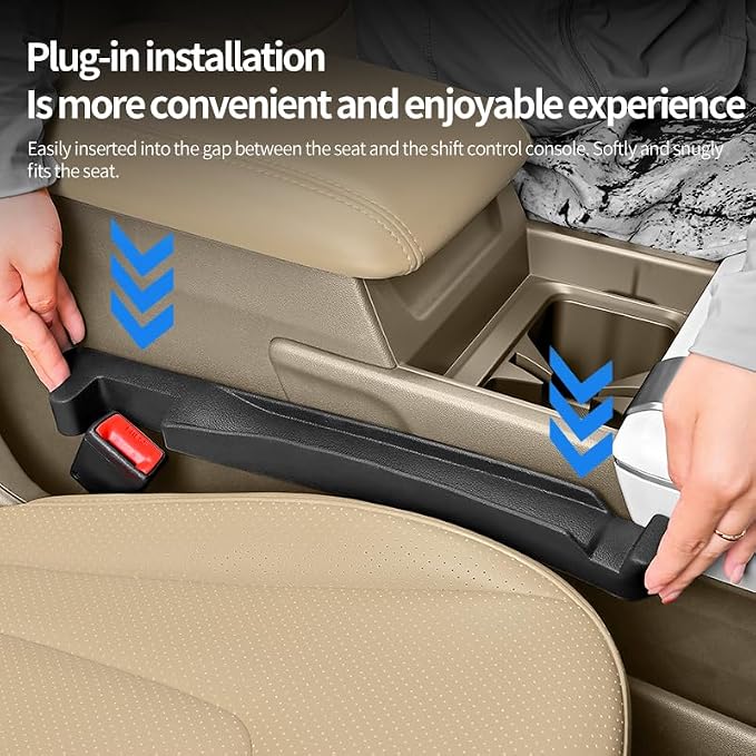 YLXGT Car Seat Gap Filler 2 Pack Universal for Car SUV Truck Accessories, 3in1 Soft Seat Gap Plug Blocker with Storage Slot Organizer and Hook Black
