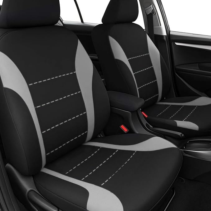 Car Seat Cover Full Set, Fashion Soft Sponge Vehicle Front and Rear Split Bench with Removable Headrest Cover, Breathable Auto Seat Protector, Universal for Truck SUV Sedan (Gray/Black)