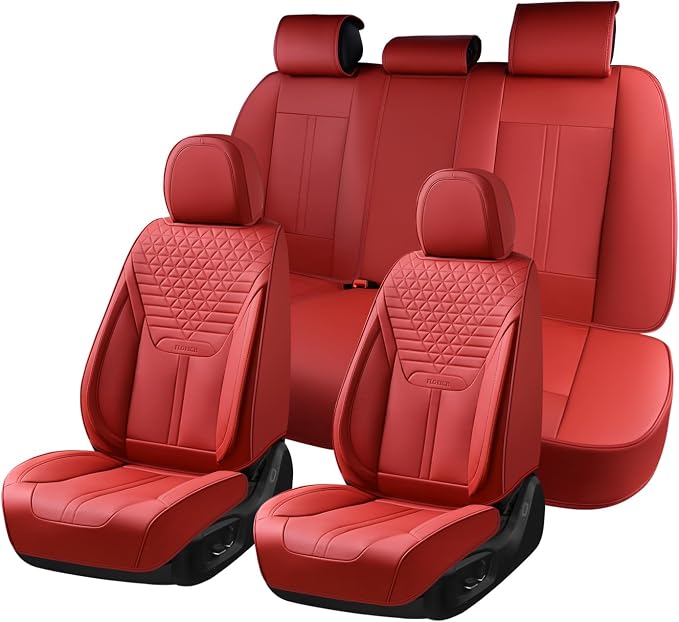 FLORICH Seat Covers, Car Seat Covers Full Set, Luxury Nappa Leather Seat Covers, Breathable and Waterproof Car Seat Protector 5 Seat, Automotive Seat Covers Universal Fit for Most Cars-Red