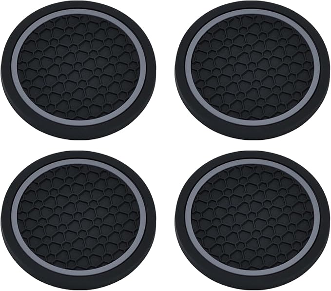 4PCS Car Cup Holder Coasters, 2.75 Inch Non-Slip Insert Water Bottle Holder Pads, Dustproof Automotive Interior Accessories Mat, Universal for Vehicles, Trucks, RVs and More (Grey)