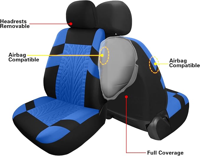 Pariitadin Car Seat Covers Front Pair, Washable and Breathable Seat Covers for Cars, Universal Fit Car Interior Covers for Most Sedan, Truck, SUV, Black/Blue