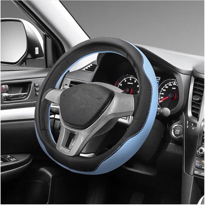 Microfiber Leather Steering Wheel Cover, Breathable Steering Wheel Protector with Anti-Slip Inner Ring, Universal 14.5"-15" Car Wheel Cover Auto Interior Decor for Men Women (Blue)