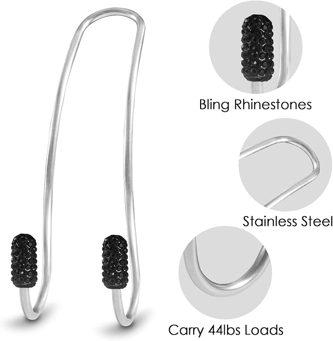 Guoord 【2026 Upgraded】 Car Headrest Hooks Decorations, 2 Pcs Bling Purse Hook Hangers, Auto Hooks Car Hangers and Durable Backseat Holder, Storage Universal for SUV Truck Vehicle (Black)