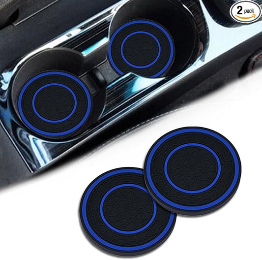 2 Pack Car Coasters for Cup Holder, 2.75 Inch Universal Auto Waterproof Coasters Silicon Insulation Cup Mats,No-Slip Anti Dust Insert Coaster for Woman Man, Suit for Vehicle Interior (2, Blue)