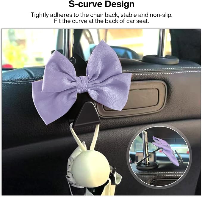 2-Pack Car Seat Headrest Hooks, Handbag Hangers, Light purple | Storage organizer for handbags, clothes, coats and grocery bags; practical interior accessory for most cars and SUVs