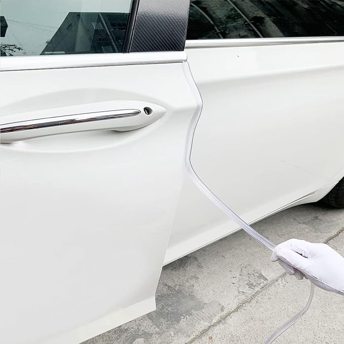 Car Door Edge Guards, 16Ft Clear U Shape No Glue Car Door Edge Protector, Chrome PVC Trim Molding Interior Strips, Automotive Door Entry Guard Protection Fit for Sedans Trucks SUV Boats (Transparent)