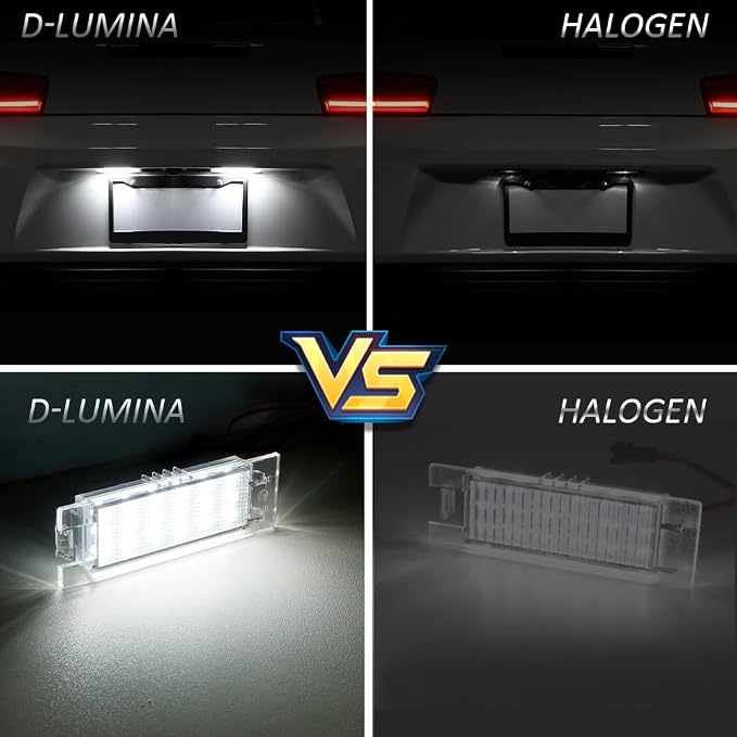 D-Lumina LED License Plate Light Tag Lamp Assembly for 2014-UP Chevy Camaro, 2013-2015 Chevy Malibu, 2011-UP Chevy Volt, Powered by 18-SMD 6000K Xenon White with Error-Free Load Resistors, Pack of 2