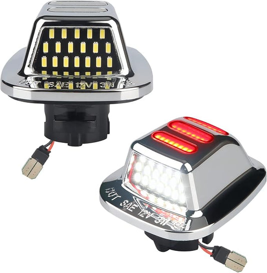 LED License Plate Light Lamp with Red OLED Neon Tube Compatible with Chevy K1500 C1500 1988-1999, Silverado Sierra 1988-1998, Tahoe Yukon Suburban S10 Chrome housing 6000K White, Pack of 2