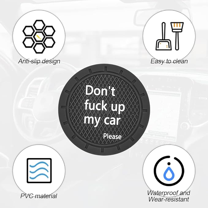 8sanlione Car Cup Coaster, 4Pcs 2.75 Inch Auto Cup Holder Insert Coasters, Non-Slip Waterproof Embedded Drink Mat, Automotive Interior Accessories for Men and Women (D Black/4PCS)