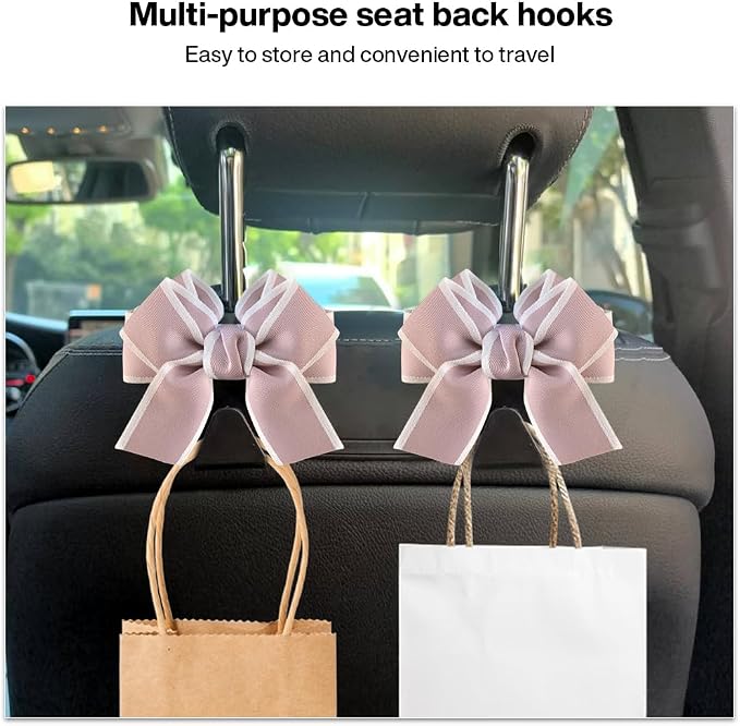 2-Pack Car Seat Headrest Hooks, Handbag Hangers, Pinkish-white | Storage organizer for handbags, clothes, coats and grocery bags; practical interior accessory for most cars and SUVs