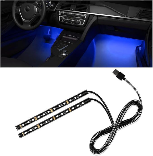 Wevdn Car Interior LED Strip Light, 12V 24 LED Waterproof Neon Ambient Night Light with USB Port, Automotive Atmosphere Decorative Under Dash Lighting Kit, Car Accessories (Blue)