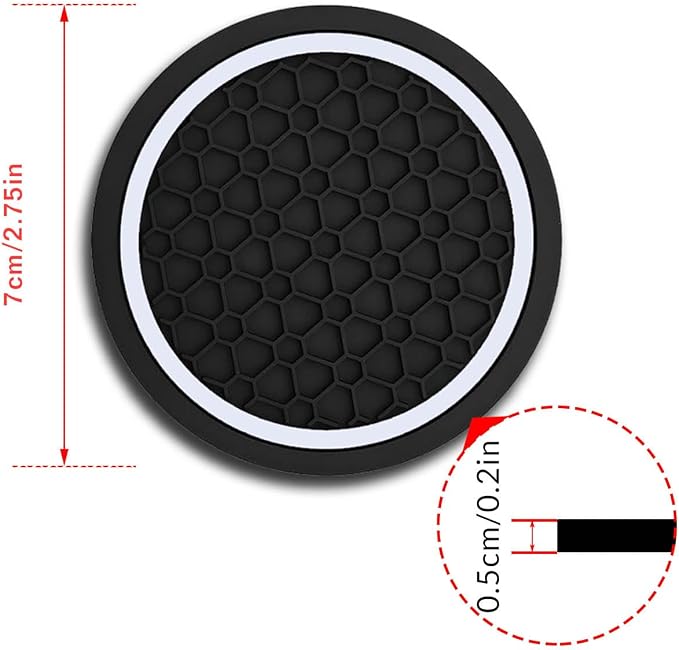 Car Cup Holder Coasters, Dustproof Automotive Interior Accessories Mat,2.75 Inch Non-Slip Insert Water Bottle Holder Pads, Universal for Vehicles, Trucks, RVs and More (Black/White, 2PCS)