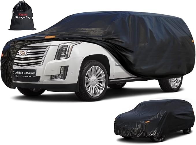 Kayme 7 Layers SUV Car Cover Custom Fit for Cadillac Escalade (2007-2014), Waterproof All Weather for Automobiles,Rain Sun UV Protection.Black