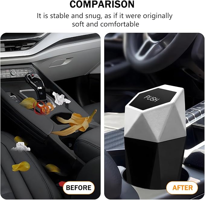 Car Trash Can with Lid, Mini Leakproof Fragrance Vehicle Cup Holder Garbage Bin for Console Door, Small Portable Auto Interior Dustbin Organizer Accessories, Universal Fit (Silver)