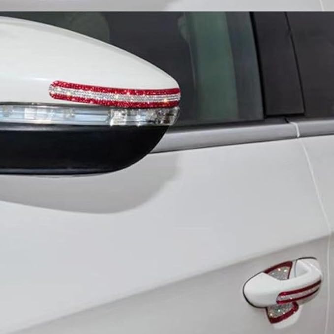BetterJonny 10PCS Crystal Car Door Handle Scratch Protector, Rhinestone Bling Stickers for Women and Girls (Red+White)