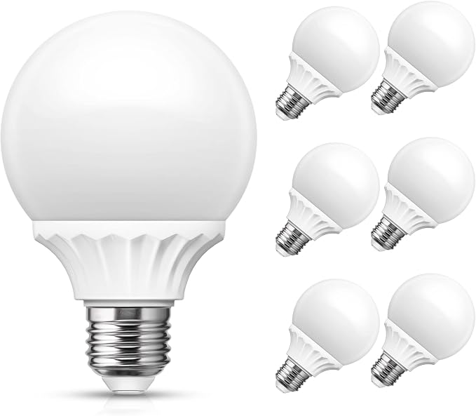 LOHAS G25 Globe Light Bulbs, LED Vanity Lights | 40-45W Equivalent, Bathroom Round Light Bulb, E26 Edison Base Lamp, Bathroom Makeup Mirror Home Lighting, Non-Dim, 6 Pack