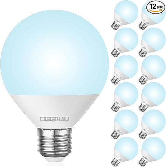 DEGNJU LED Vanity Light Bulbs, 60W Equivalent, Bathroom Light Bulbs 5000K Daylight White, 800 Lumens, G25 Globe Bulb for Makeup Mirror, Round Shape, 7W, 120V, Non-Dimmable, 12 Pack