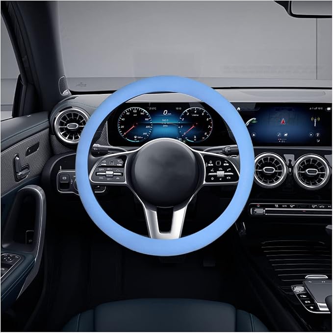 AICEL Car Silicone Steering Wheel Cover, Soft Anti-Slip Auto Steering Wheel Protector Fit 14 Inch, Universal Vehicle Interior Accessories for Cars, SUVs, Trucks, and Vans (Sky Blue)