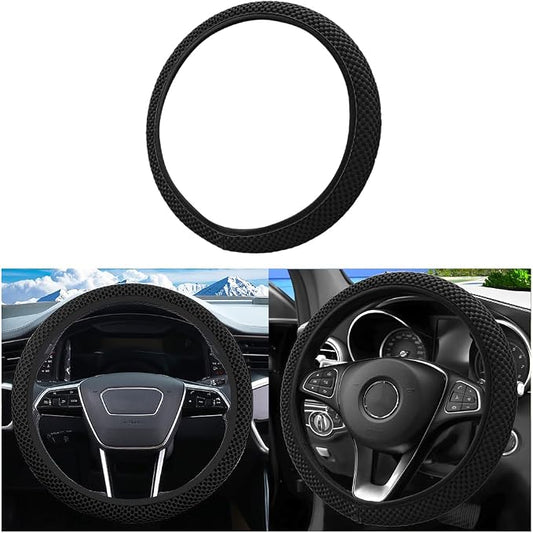 Car Elastic Stretch Steering Wheel Cover, 14.5-15" Breathable Ice Silk Anti-Slip Vehicle Steering Wheel Protector, Comfy Auto Interior Protection Accessories, Universal Fit (Black)