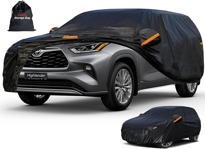 Kayme 7 Layers SUV Car Cover Custom Fit for Toyota Highlander (2013-2025) Waterproof All Weather for Automobiles, Outdoor Full Cover Rain Sun UV Protection.Black