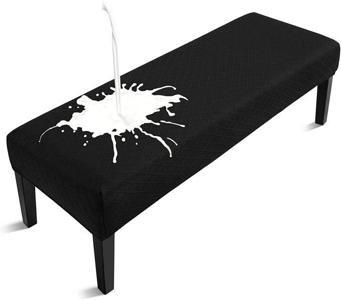 Fuloon Waterproof Dining Bench Cover, Removable Bench Slipcover Washable Bench Seat Protector Cover for Living Room, Bedroom, Kitchen (Black)